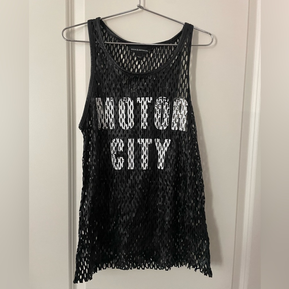 Mesh Black Pleather shirt - Small - Rock & Republic